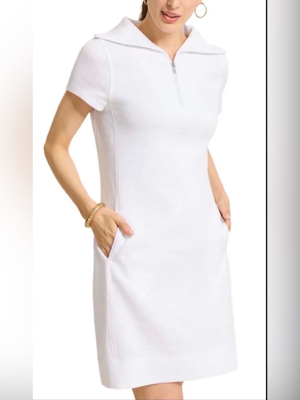 Tommy Bahama Tobago Bay Off White Preppy Leisure Wear Zip-Front Knit Dress Small
